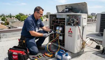 Technician performing AC repair in Los Angeles, CA for Five Star Cooling home service