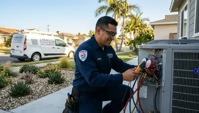 Professional AC repair technician servicing air conditioning unit in Los Angeles, CA