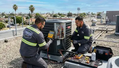 Professional AC repair technician servicing air conditioner unit in Los Angeles, CA