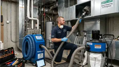 Technician cleaning air ducts for HVAC system in Los Angeles, CA by Five Star Cooling