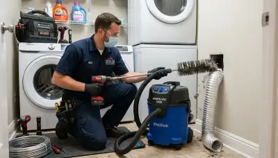 Technician performing dryer vent cleaning service in Los Angeles, CA for improved airflow and safety